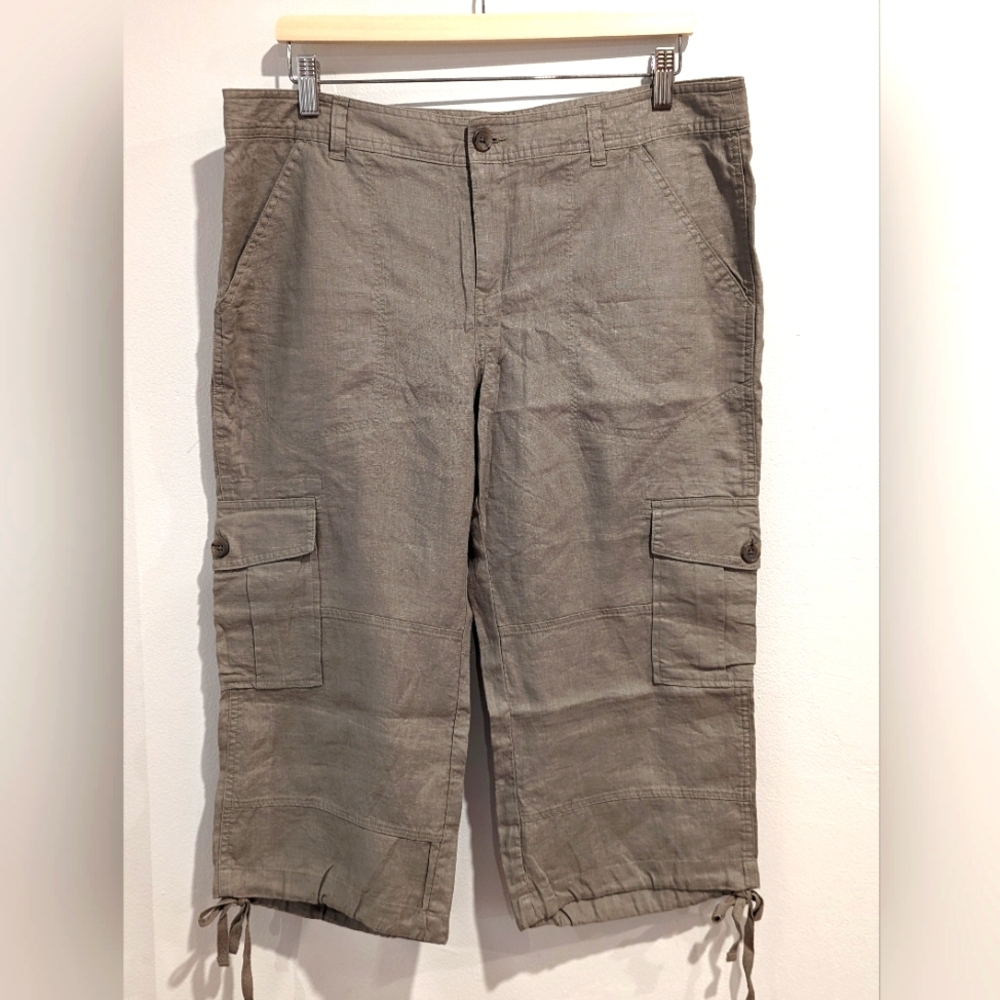 Banana Republic Women's 100% Linen Cargo Capri With Ties Pants Green Size 12